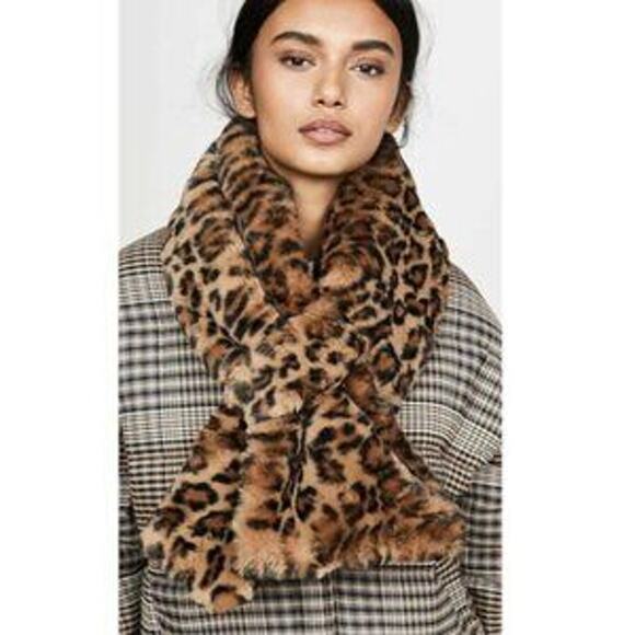 Apparis NWT Jasper Plush Leopard Print Black Brown Faux Fur Thread Through Scarf - Picture 6 of 12